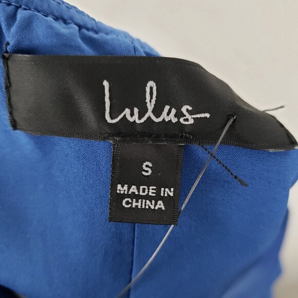 Lulus Positively Flirty Dress NWT Blue Satin Bustier Skater Pockets Size Small - Picture 10 of 14